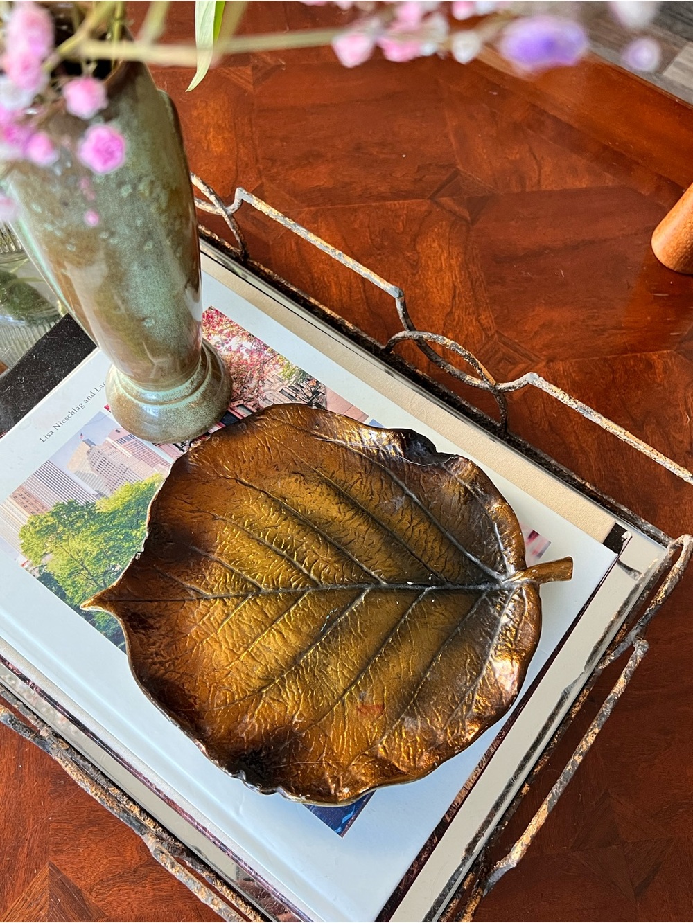 Michael Aram Brown Leaf Trinket Dish 7" Decorative Catch All Botanical Home Deco